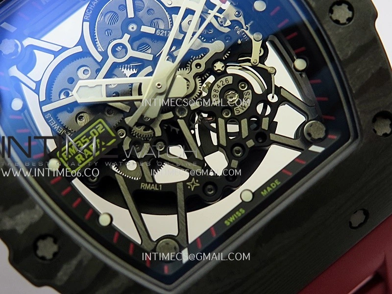 RM035-02 Real Black NTPT APSF 1:1 Best Edition Skeleton Dial On Red Rubber Strap Dandong Super Clone RMAL1