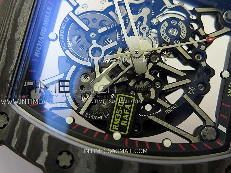 RM035-02 Real Black NTPT APSF 1:1 Best Edition Skeleton Dial On Red Rubber Strap Dandong Super Clone RMAL1
