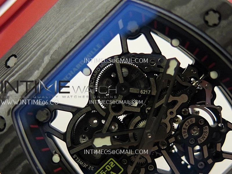 RM035-02 Real Black NTPT APSF 1:1 Best Edition Skeleton Dial On Red Rubber Strap Dandong Super Clone RMAL1