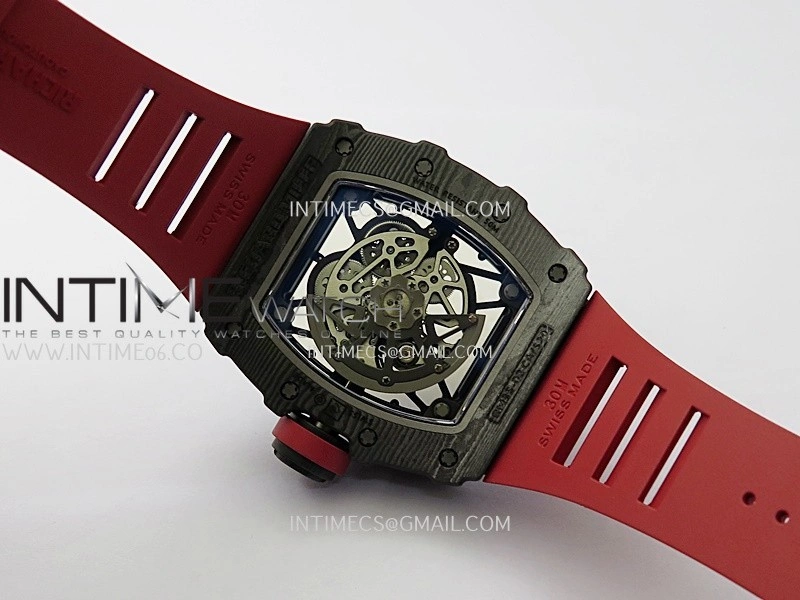 RM035-02 Real Black NTPT APSF 1:1 Best Edition Skeleton Dial On Red Rubber Strap Dandong Super Clone RMAL1