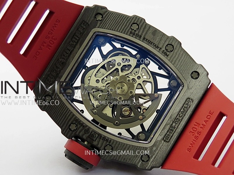 RM035-02 Real Black NTPT APSF 1:1 Best Edition Skeleton Dial On Red Rubber Strap Dandong Super Clone RMAL1