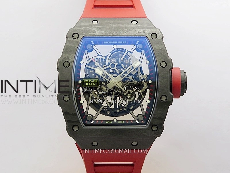 RM035-02 Real Black NTPT APSF 1:1 Best Edition Skeleton Dial On Red Rubber Strap Dandong Super Clone RMAL1