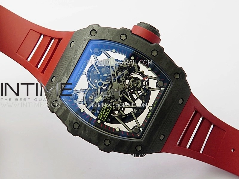RM035-02 Real Black NTPT APSF 1:1 Best Edition Skeleton Dial On Red Rubber Strap Dandong Super Clone RMAL1