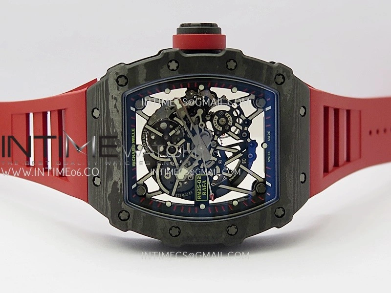 RM035-02 Real Black NTPT APSF 1:1 Best Edition Skeleton Dial On Red Rubber Strap Dandong Super Clone RMAL1