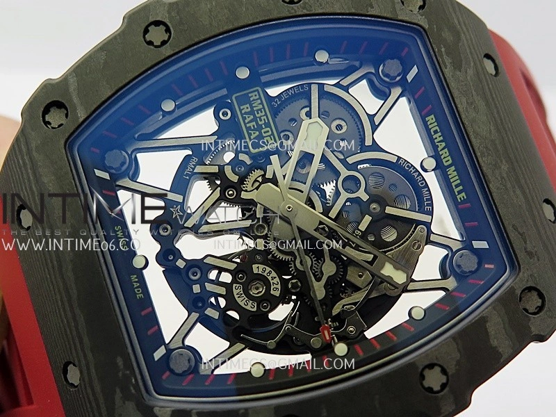 RM035-02 Real Black NTPT APSF 1:1 Best Edition Skeleton Dial On Red Rubber Strap Dandong Super Clone RMAL1