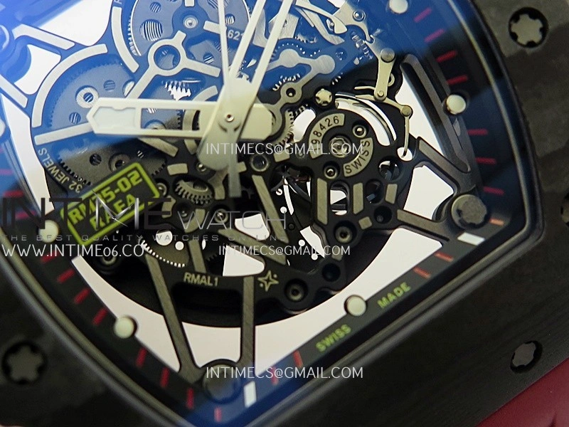 RM035-02 Real Black NTPT APSF 1:1 Best Edition Skeleton Dial On Red Rubber Strap Dandong Super Clone RMAL1