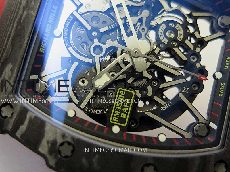 RM035-02 Real Black NTPT APSF 1:1 Best Edition Skeleton Dial On Red Rubber Strap Dandong Super Clone RMAL1