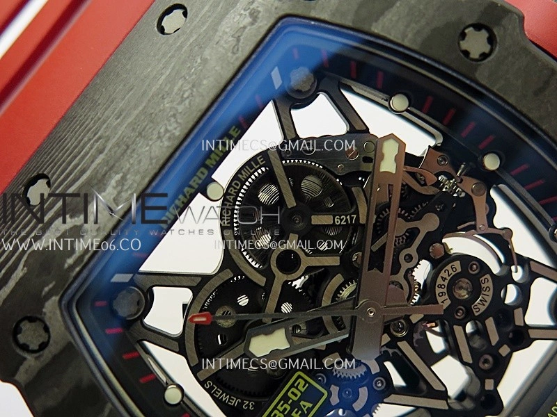 RM035-02 Real Black NTPT APSF 1:1 Best Edition Skeleton Dial On Red Rubber Strap Dandong Super Clone RMAL1