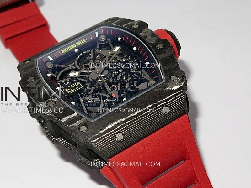 RM035-02 Real Black NTPT APSF 1:1 Best Edition Skeleton Dial On Red Rubber Strap Dandong Super Clone RMAL1