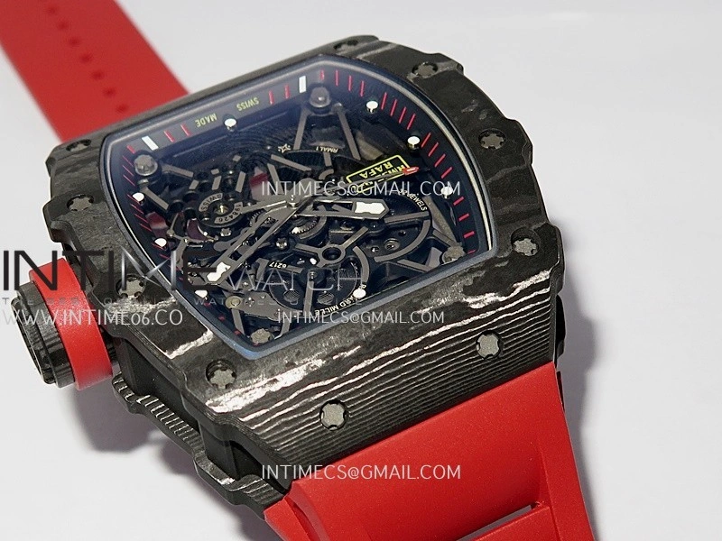 RM035-02 Real Black NTPT APSF 1:1 Best Edition Skeleton Dial On Red Rubber Strap Dandong Super Clone RMAL1