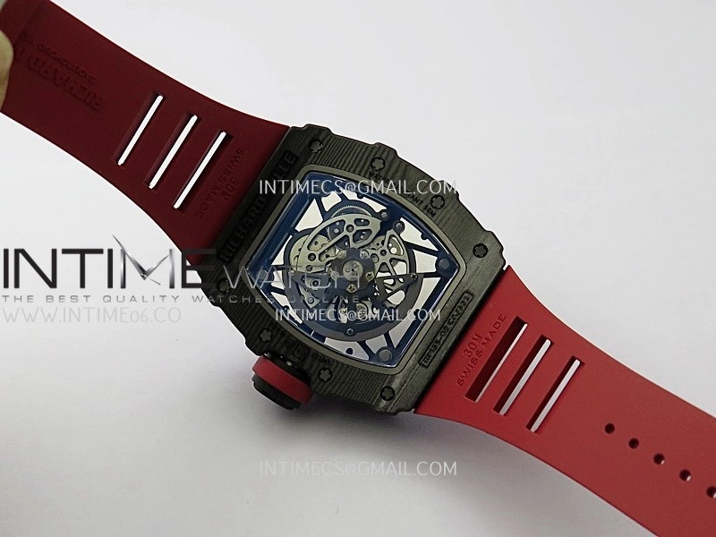 RM035-02 Real Black NTPT APSF 1:1 Best Edition Skeleton Dial On Red Rubber Strap Dandong Super Clone RMAL1