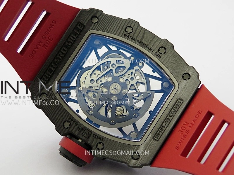 RM035-02 Real Black NTPT APSF 1:1 Best Edition Skeleton Dial On Red Rubber Strap Dandong Super Clone RMAL1