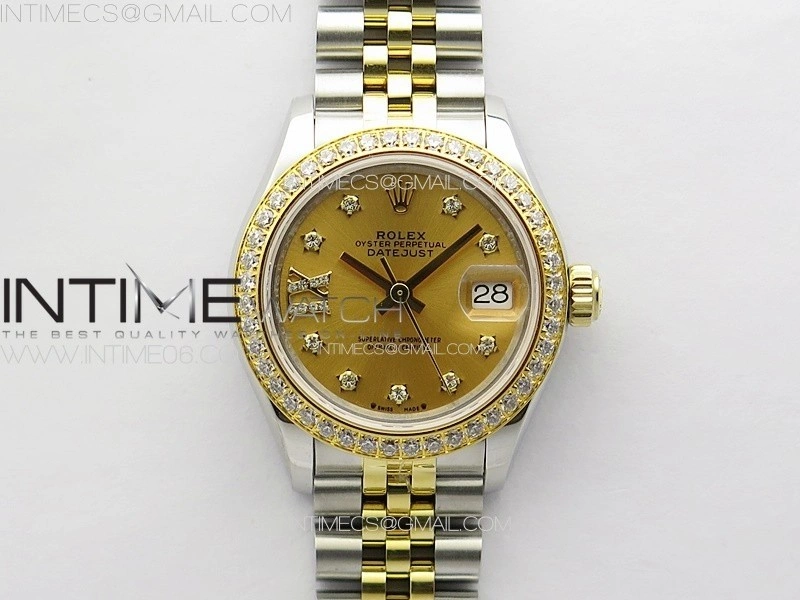 Datejust 28mm 279179 SS YG APSF Best Edition Gold Dial Stars Crystals Markers on SS YG Jubilee Bracelet NH05