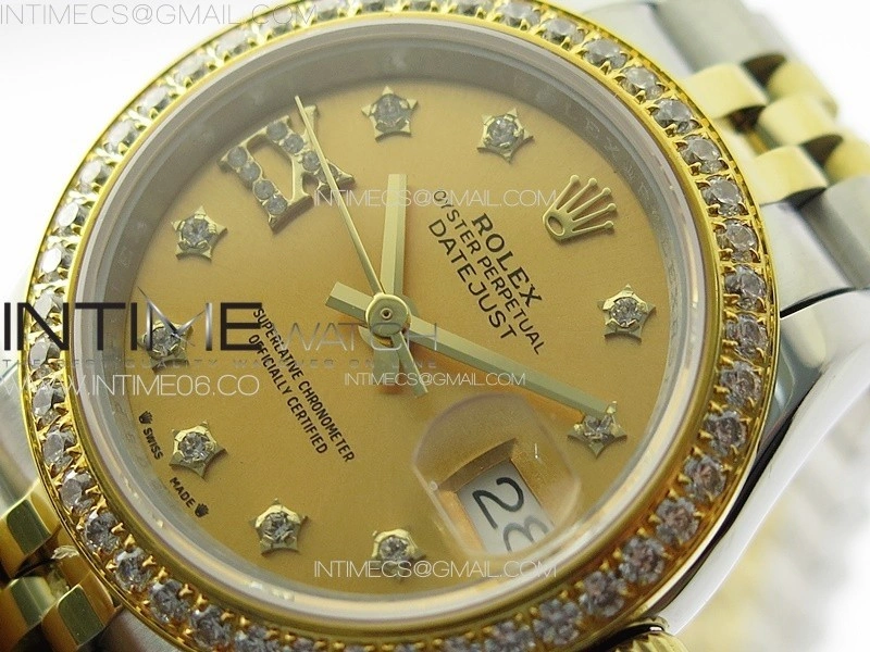 Datejust 28mm 279179 SS YG APSF Best Edition Gold Dial Stars Crystals Markers on SS YG Jubilee Bracelet NH05