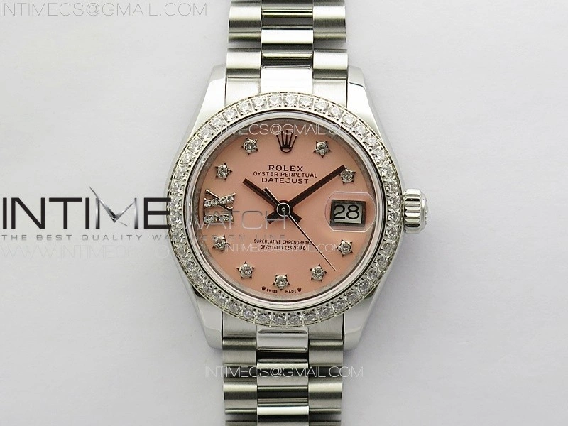 Datejust 28mm 279179 SS Crystals APSF Best Edition Pink Dial Stars Crystals Markers on SS President Bracelet NH05