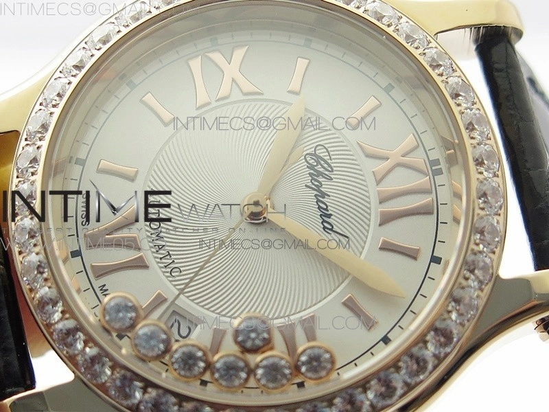 HAPPY SPORT AUTOMATIC RG 36MM CRYSTAL YYF 1:1 BEST EDITION WHITE DIAL ON BLACK LEATHER STRAP A2892