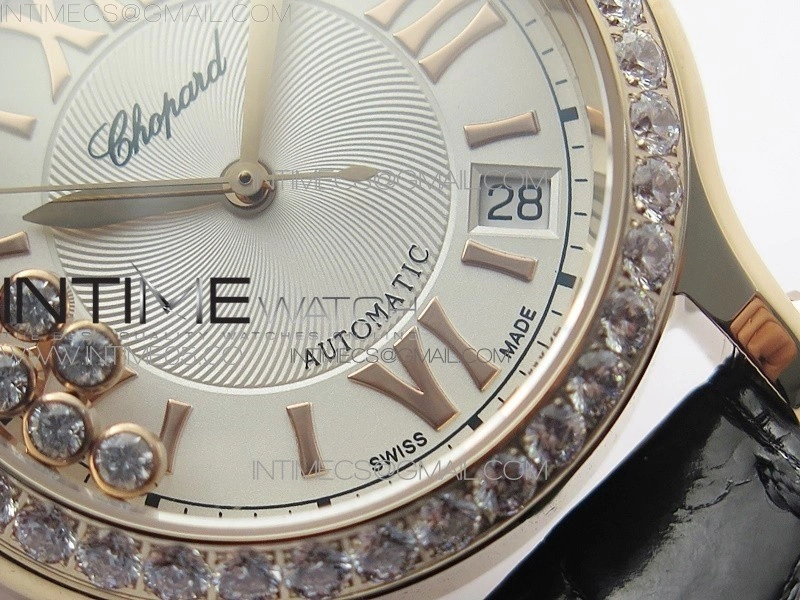 HAPPY SPORT AUTOMATIC RG 36MM CRYSTAL YYF 1:1 BEST EDITION WHITE DIAL ON BLACK LEATHER STRAP A2892