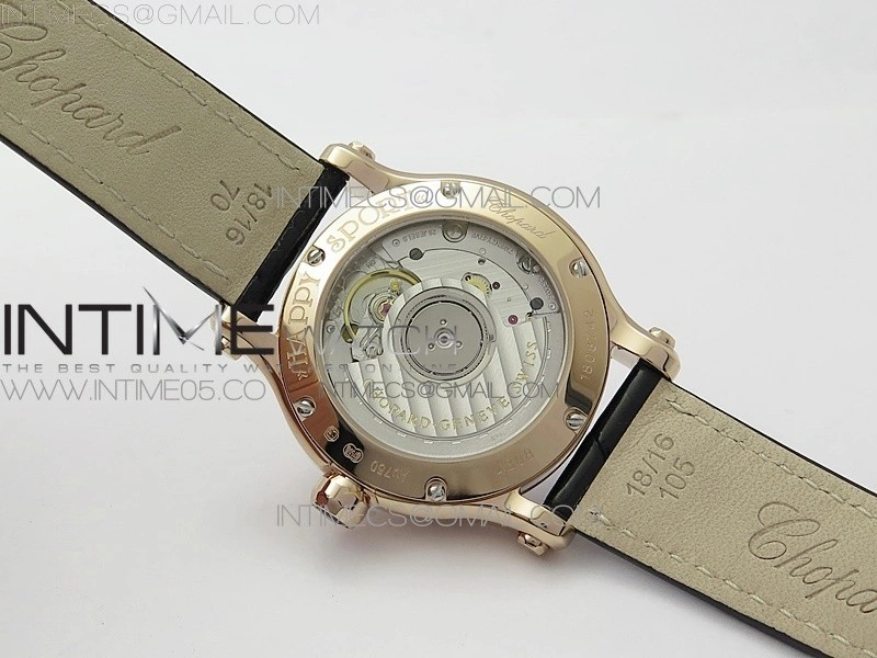 HAPPY SPORT AUTOMATIC RG 36MM CRYSTAL YYF 1:1 BEST EDITION WHITE DIAL ON BLACK LEATHER STRAP A2892