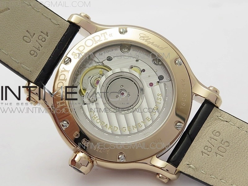 HAPPY SPORT AUTOMATIC RG 36MM CRYSTAL YYF 1:1 BEST EDITION WHITE DIAL ON BLACK LEATHER STRAP A2892