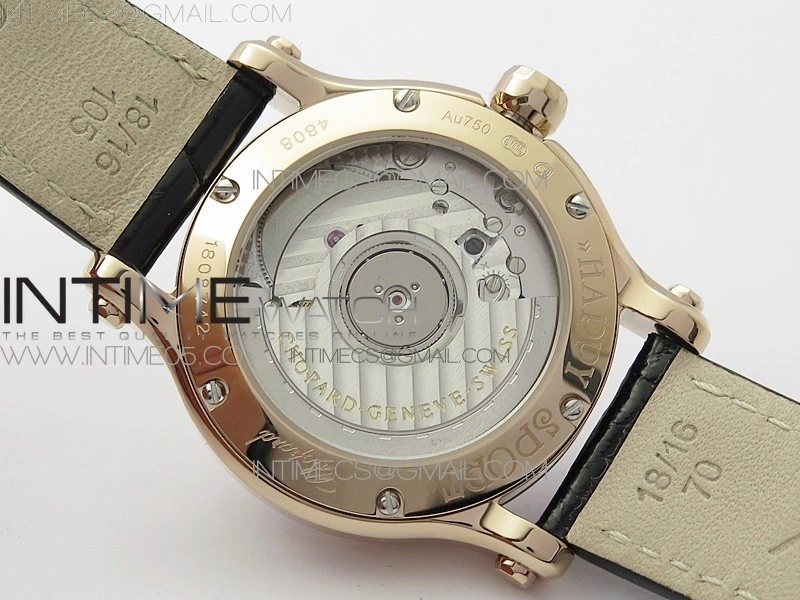 HAPPY SPORT AUTOMATIC RG 36MM CRYSTAL YYF 1:1 BEST EDITION WHITE DIAL ON BLACK LEATHER STRAP A2892