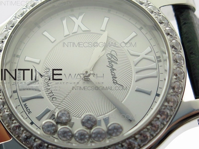 HAPPY SPORT AUTOMATIC SS 36MM CRYSTAL YYF 1:1 BEST EDITION WHITE DIAL ON GREEN LEATHER STRAP A2892