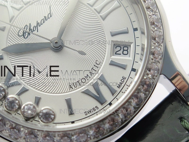 HAPPY SPORT AUTOMATIC SS 36MM CRYSTAL YYF 1:1 BEST EDITION WHITE DIAL ON GREEN LEATHER STRAP A2892