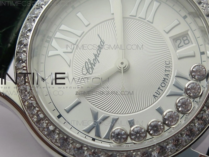 HAPPY SPORT AUTOMATIC SS 36MM CRYSTAL YYF 1:1 BEST EDITION WHITE DIAL ON GREEN LEATHER STRAP A2892