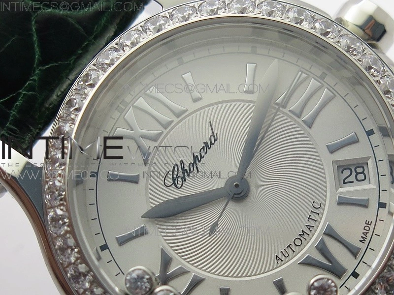 HAPPY SPORT AUTOMATIC SS 36MM CRYSTAL YYF 1:1 BEST EDITION WHITE DIAL ON GREEN LEATHER STRAP A2892