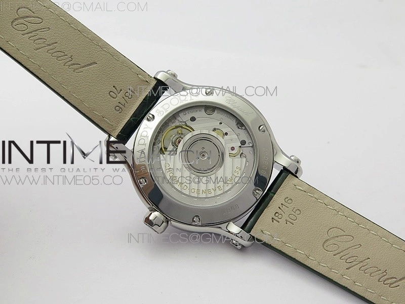 HAPPY SPORT AUTOMATIC SS 36MM CRYSTAL YYF 1:1 BEST EDITION WHITE DIAL ON GREEN LEATHER STRAP A2892