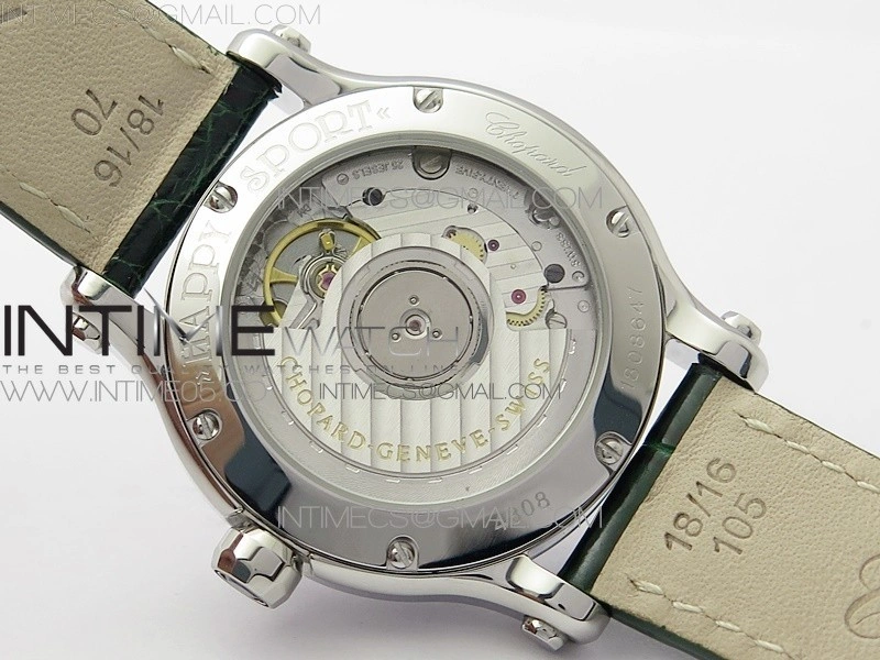 HAPPY SPORT AUTOMATIC SS 36MM CRYSTAL YYF 1:1 BEST EDITION WHITE DIAL ON GREEN LEATHER STRAP A2892