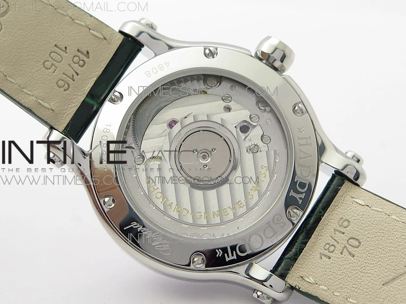HAPPY SPORT AUTOMATIC SS 36MM CRYSTAL YYF 1:1 BEST EDITION WHITE DIAL ON GREEN LEATHER STRAP A2892