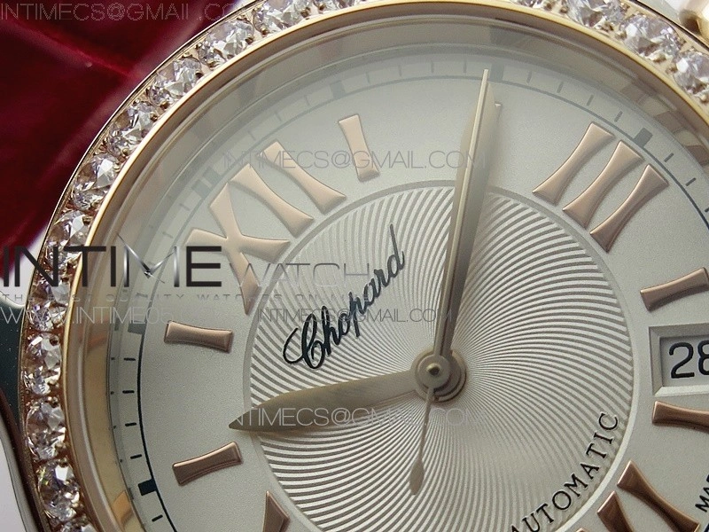 HAPPY SPORT AUTOMATIC SS RG 36MM CRYSTAL YYF 1:1 BEST EDITION WHITE DIAL ON RED LEATHER STRAP A2892