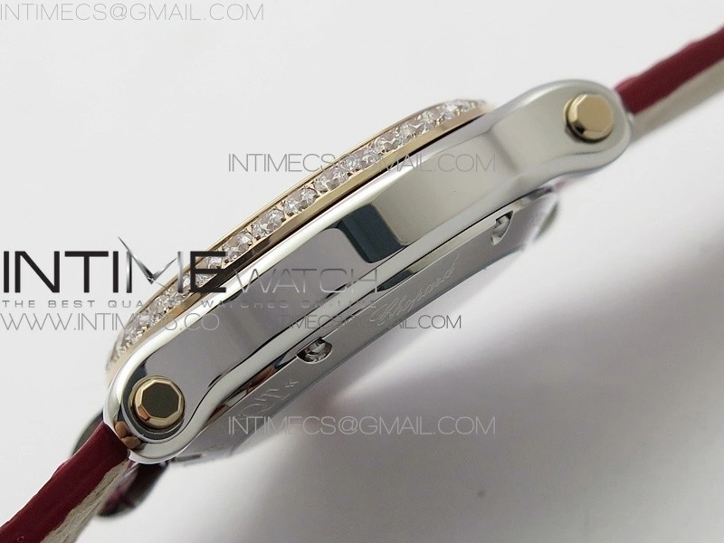 HAPPY SPORT AUTOMATIC SS RG 36MM CRYSTAL YYF 1:1 BEST EDITION WHITE DIAL ON RED LEATHER STRAP A2892