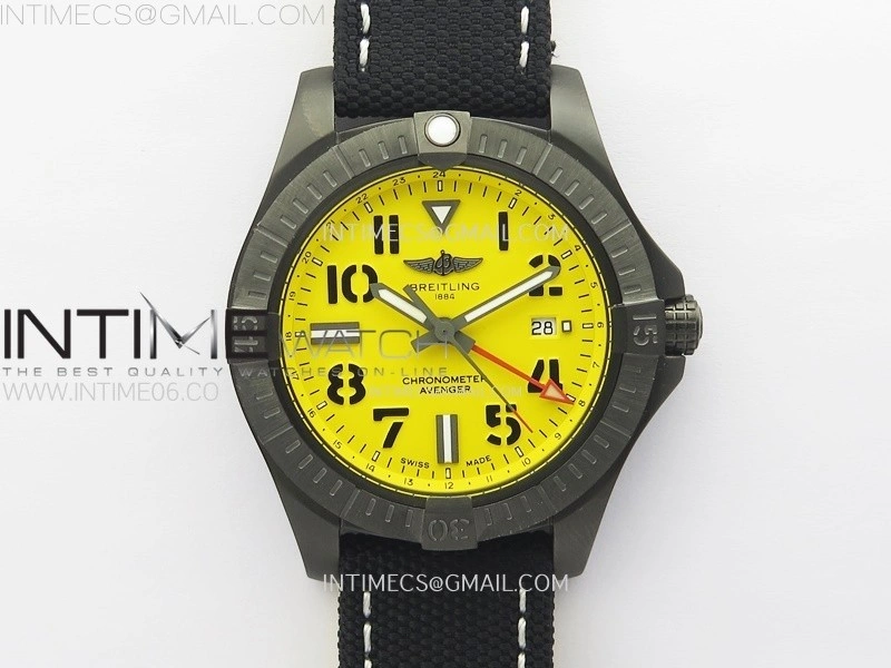 AVENGER V32395 45mm Ti DLC 1:1 Best Edition Yellow Dial on Nylon Strap A2824