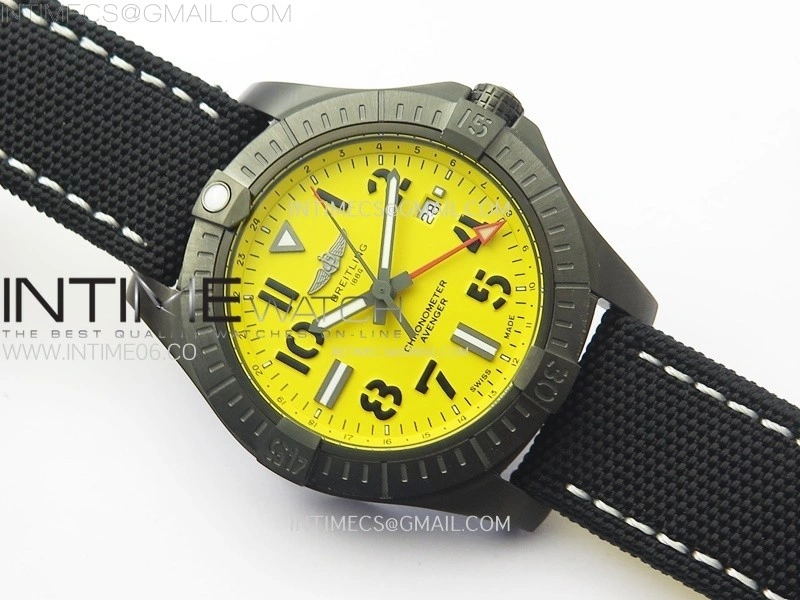 AVENGER V32395 45mm Ti DLC 1:1 Best Edition Yellow Dial on Nylon Strap A2824