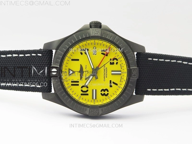 AVENGER V32395 45mm Ti DLC 1:1 Best Edition Yellow Dial on Nylon Strap A2824