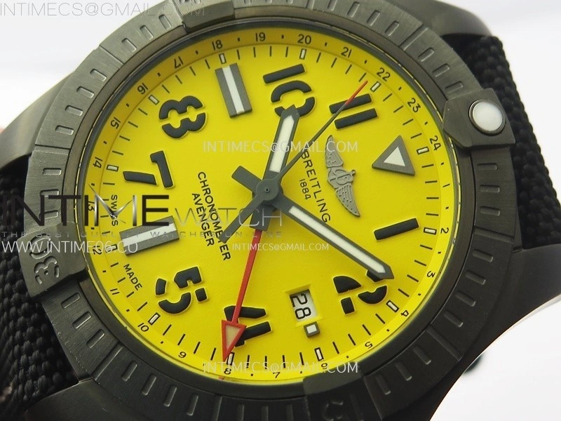 AVENGER V32395 45mm Ti DLC 1:1 Best Edition Yellow Dial on Nylon Strap A2824