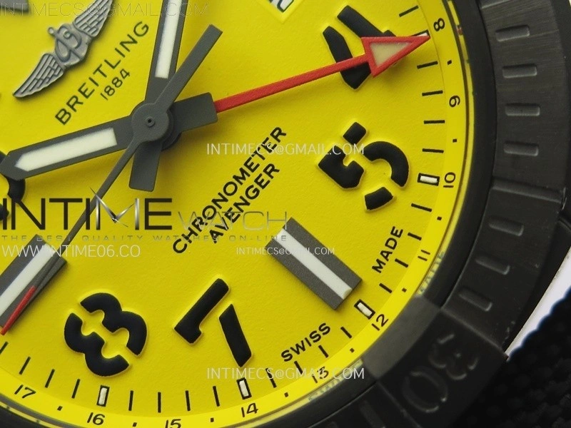 AVENGER V32395 45mm Ti DLC 1:1 Best Edition Yellow Dial on Nylon Strap A2824