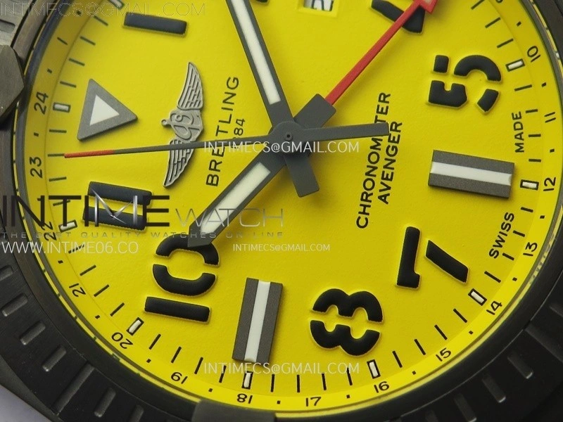 AVENGER V32395 45mm Ti DLC 1:1 Best Edition Yellow Dial on Nylon Strap A2824