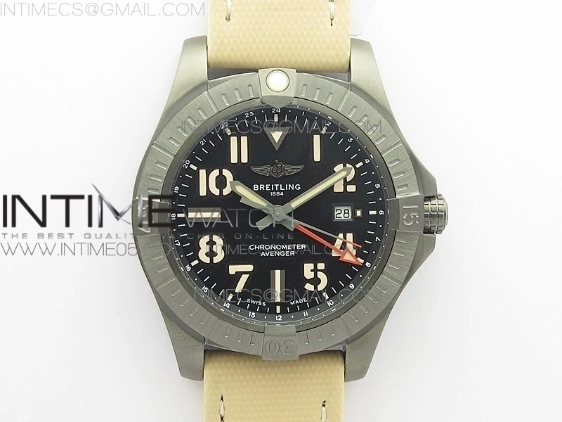 AVENGER V32395 Ti DLC 1:1 Best Edition Black Dial on Leather Strap A2824