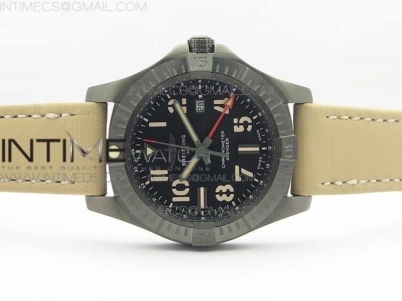 AVENGER V32395 Ti DLC 1:1 Best Edition Black Dial on Leather Strap A2824