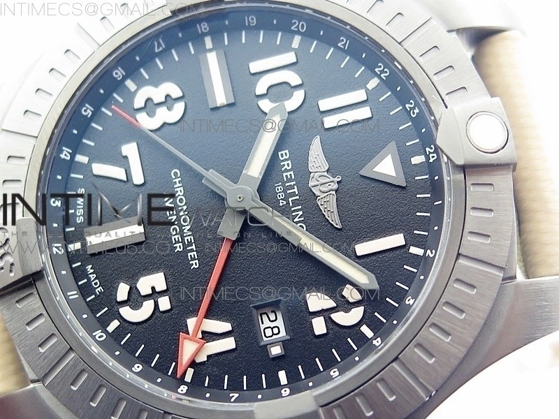 AVENGER V32395 Ti DLC 1:1 Best Edition Black Dial on Leather Strap A2824