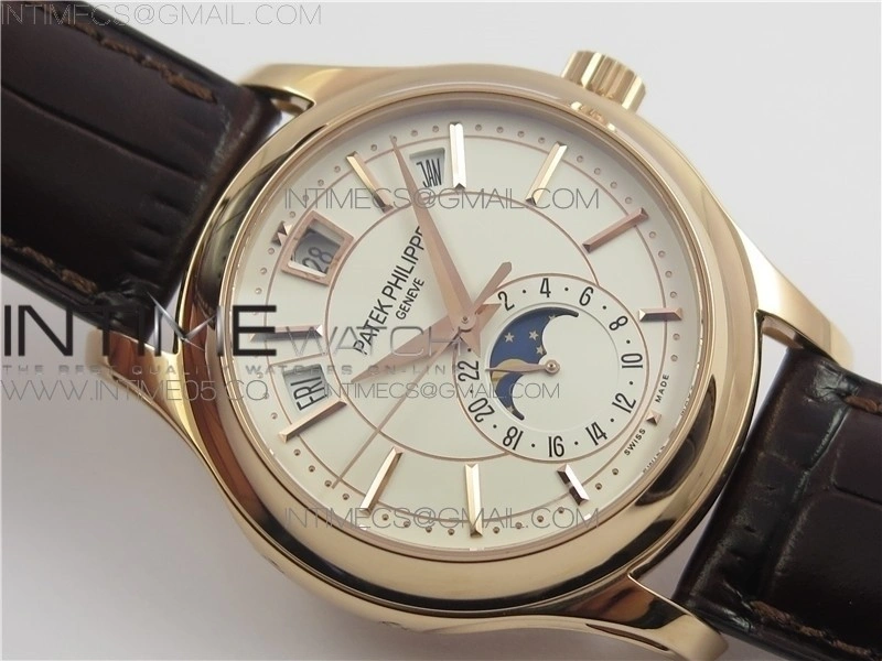 Annual Calendar Complications 5205R GRF RG Silver dial on Brown leather strap