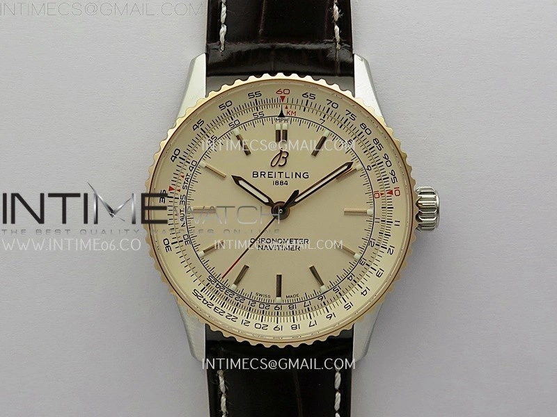 Navitimer 1 Automatic 41mm SS RG BLSF 1:1 Best Edition White Dial on Brown Leather Strap A2824