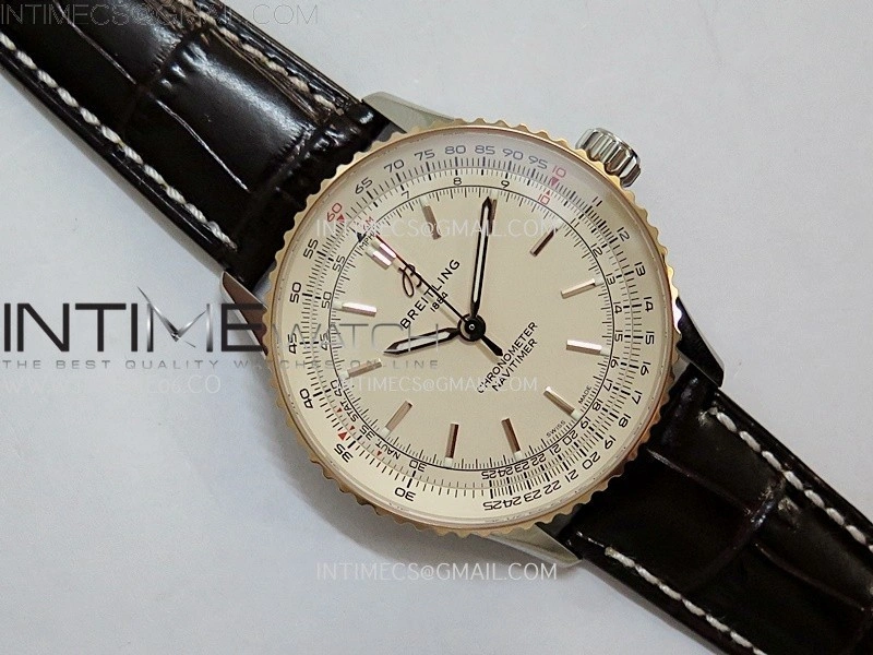 Navitimer 1 Automatic 41mm SS RG BLSF 1:1 Best Edition White Dial on Brown Leather Strap A2824