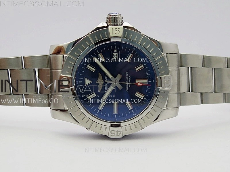 Avenger Automatic 43mm SS TF 1:1 Best Edition Blue Dial Stick Marker on SS Bracelet A2824