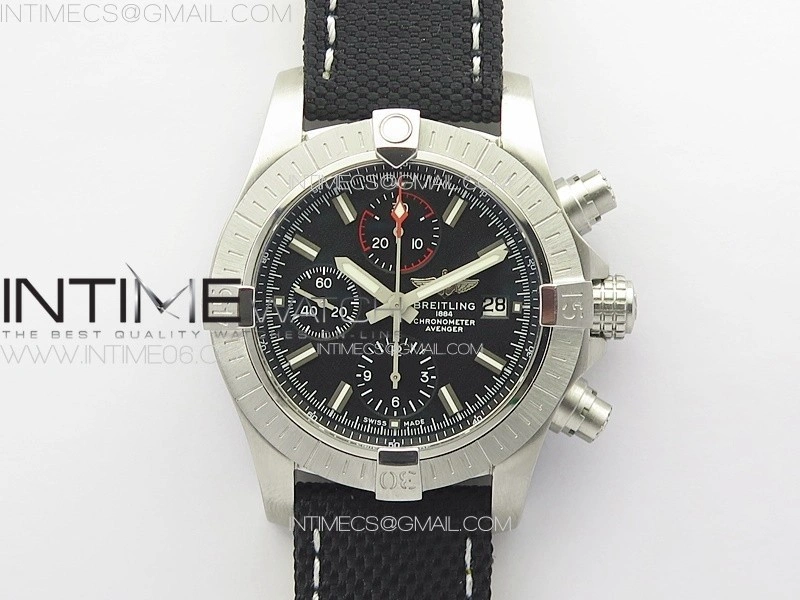 Avenger Chrono SS Red Second hand B50 Black Dial on Black Nylon Strap A7750