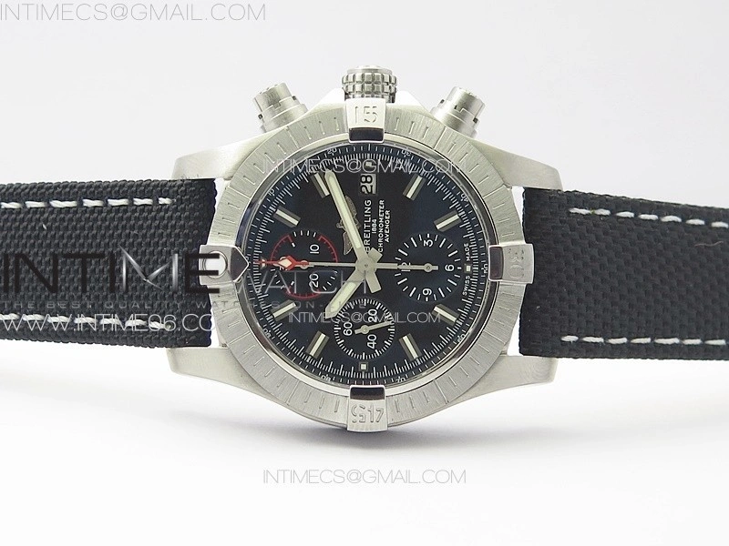 Avenger Chrono SS Red Second hand B50 Black Dial on Black Nylon Strap A7750