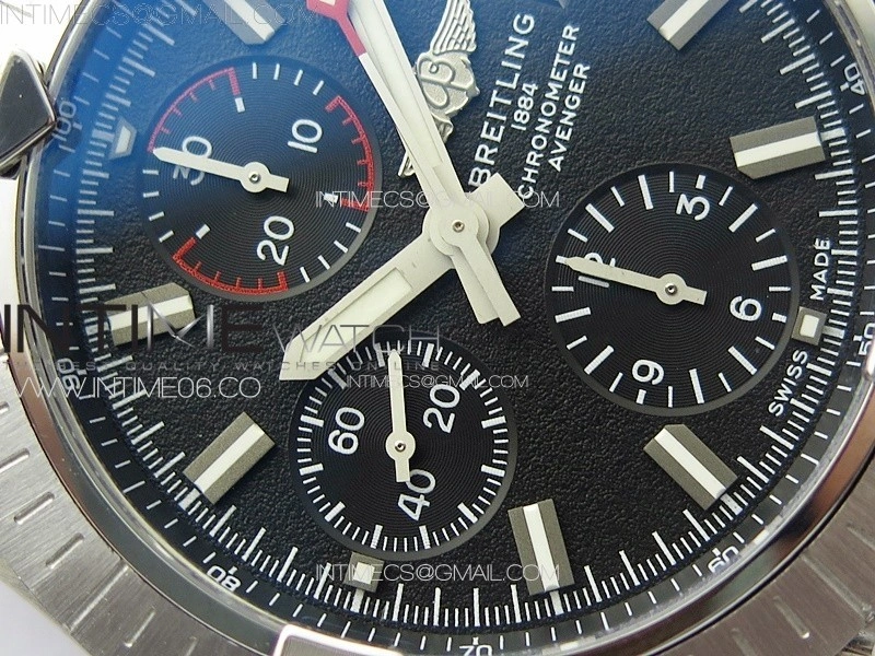 Avenger Chrono SS Red Second hand B50 Black Dial on Black Nylon Strap A7750