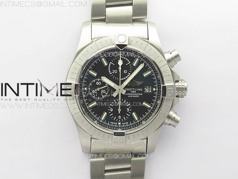 Avenger Chrono SS White Second hand B50 Black Dial on SS Bracelet A7750